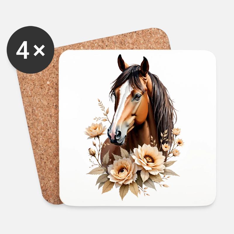 Elegantes Pferdeportrait mit Blumen - Untersetzer (4er-Set) - Weiß