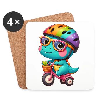 Little dino with bike and helmet - Coasters (set of 4) - white - Front