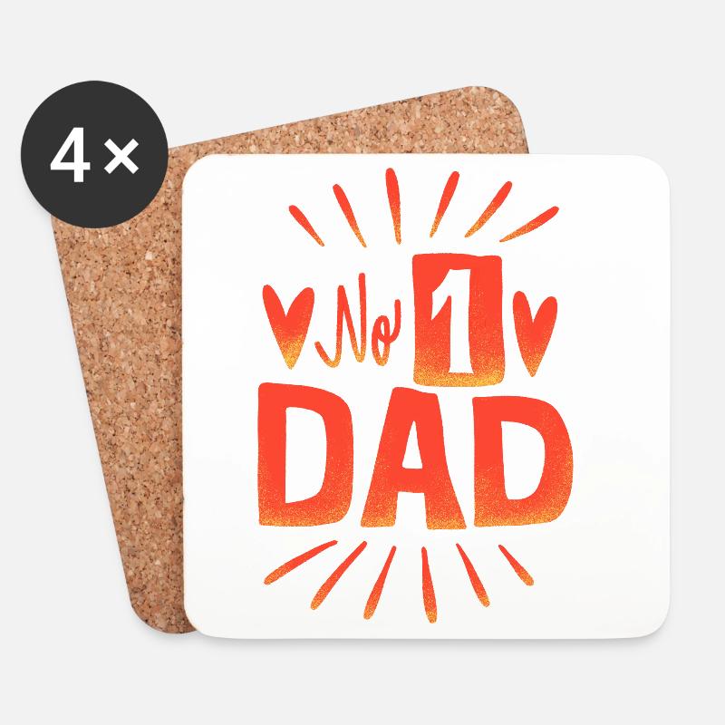 No. 1 Dad – Herzen und Strahlen-Design - Untersetzer (4er-Set) - Weiß