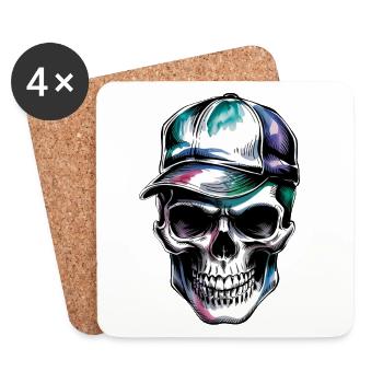Skull with cap - Coasters (set of 4) - white - Front