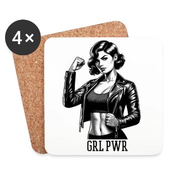 Strong Woman GRL PWR Rockabilly Leather Jacket Gift - Coasters (set of 4) - white - Front