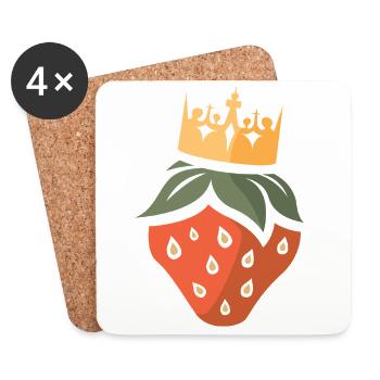 Roi des fraises - Fraise de dessin animé - Dessous de verre (lot de 4) - blanc - Devant