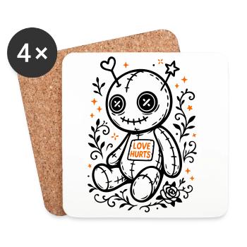 Poupée vaudou - L’amour fait mal, Halloween 2025 - Dessous de verre (lot de 4) - blanc - Devant