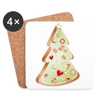 Sapin de Noël en pain d’épice – décoré avec amour - Dessous de verre (lot de 4) - blanc - Devant