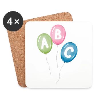 Ballons avec des lettres ABC - pour la rentrée scolaire - Dessous de verre (lot de 4) - blanc - Devant
