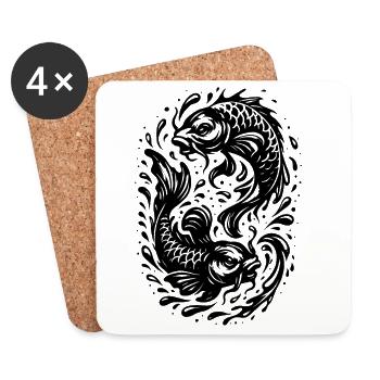 Two Koi – Yin-Yang Inspired Fish Motif - Coasters (set of 4) - white - Front