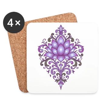 Ornamental Lotus Flower in Violet & Green - Coasters (set of 4) - white - Front