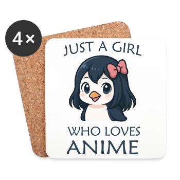 Cute Penguin Just a Girl who Loves Anime - Coasters (set of 4) - white - Front