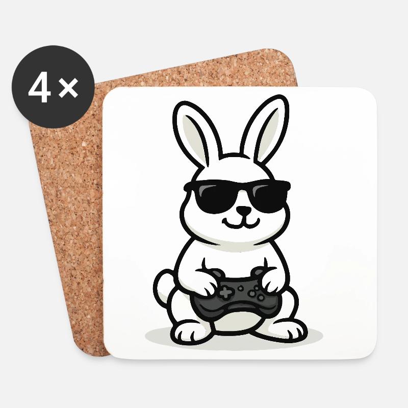 Cool Gaming Bunny - Untersetzer (4er-Set) - Weiß
