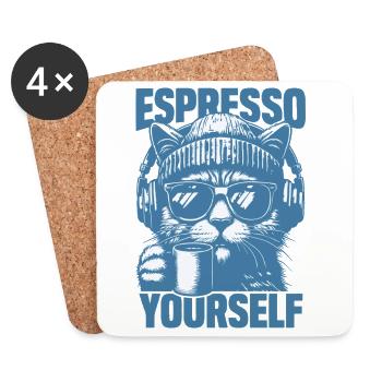 "Espresso Yourself" Cool Cat zum Kaffee - Untersetzer (4er-Set) - Weiß - Vorne