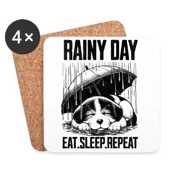 Rainy Day Dog Unisex T-Shirt – Eat Sleep Repeat Re - Coasters (set of 4) - white - Front
