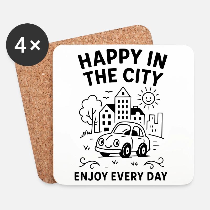 HappyCity - Dessous de verre (lot de 4) - blanc