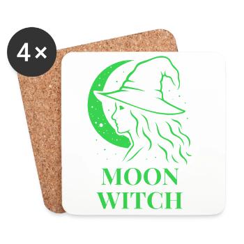 Halloween Moon Witch Silhouette Crescent Moon in Green - Coasters (set of 4) - white - Front