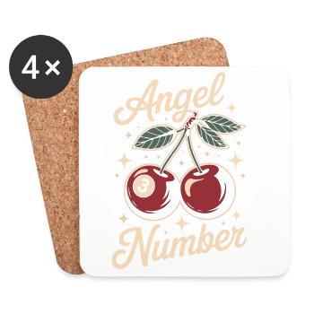 Cherry Angel Number 3 - Coasters (set of 4) - white - Front