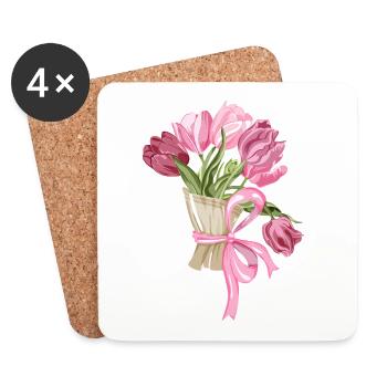 Composition florale vintage aux couleurs pastel - Dessous de verre (lot de 4) - blanc - Devant