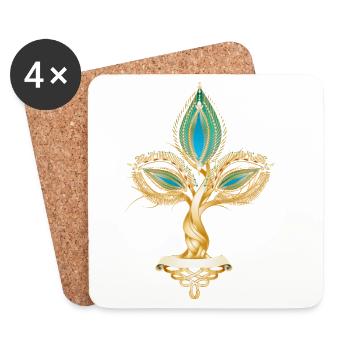 Goldfarbener Baum mit orientalischem Blattornament - Untersetzer (4er-Set) - Weiß - Vorne