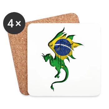 Flagge von Brasilien - Brasilien - Drachensilhouette - Untersetzer (4er-Set) - Weiß - Vorne