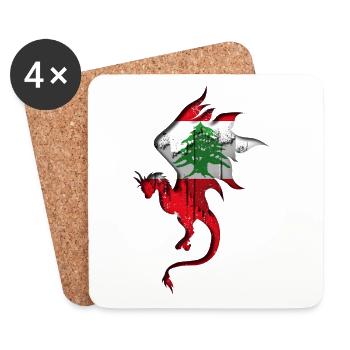 Drapeau du Liban - Liban - Silhouette de dragon - Dessous de verre (lot de 4) - blanc - Devant