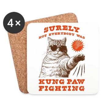 Kung Paw Fighting Funny Chonky Cat - Coasters (set of 4) - white - Front