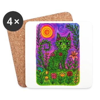 Lebendige Blumenkatzenfantasie - Untersetzer (4er-Set) - Weiß - Vorne
