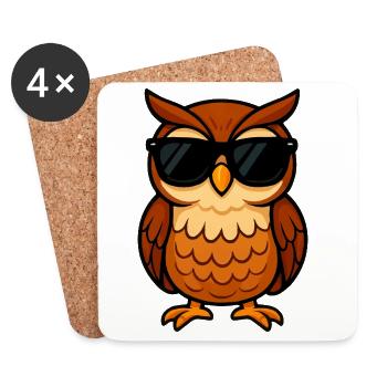 Motifs de hibou décontractés avec des lunettes de soleil - Dessous de verre (lot de 4) - blanc - Devant