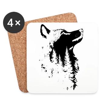 Silhouette de forêt de visage de loup - Dessous de verre (lot de 4) - blanc - Devant