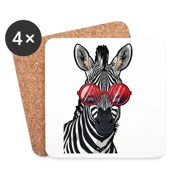 Hip Zebra mit Sonnenbrille - Untersetzer (4er-Set) - Weiß - Vorne