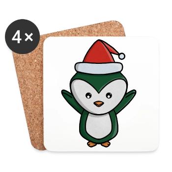 Festlicher Pinguin mit Weihnachtsmütze - Untersetzer (4er-Set) - Weiß - Vorne