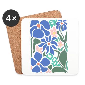 Good Mood Flowers - Blue - Coasters (set of 4) - white - Front