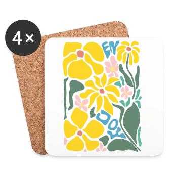 Good Mood Flowers - Yellow - Coasters (set of 4) - white - Front