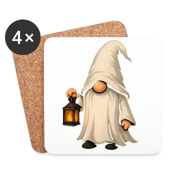 Nain de jardin mystique avec lanterne - Dessous de verre (lot de 4) - blanc - Devant