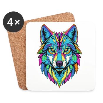 Bunt geometrischer Wolf - Untersetzer (4er-Set) - Weiß - Vorne