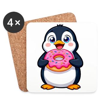 Cute cartoon penguin with donut art pastry - Coasters (set of 4) - white - Front