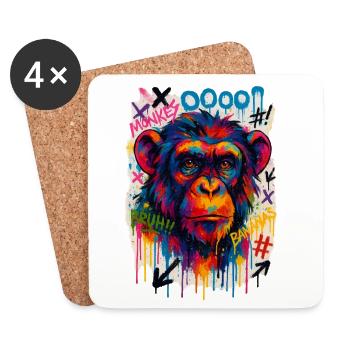 Portrait de singe graffiti aux couleurs vives - Dessous de verre (lot de 4) - blanc - Devant