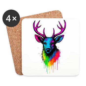 Éclaboussure de néon de cerf arc-en-ciel - Dessous de verre (lot de 4) - blanc - Devant