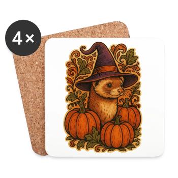 Pumpkin Witch Ferret Autumn - Coasters (set of 4) - white - Front