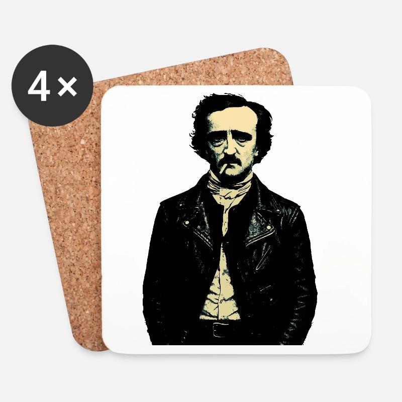 Edgar Allan Poe Noir Rebell Portrait - Untersetzer (4er-Set) - Weiß