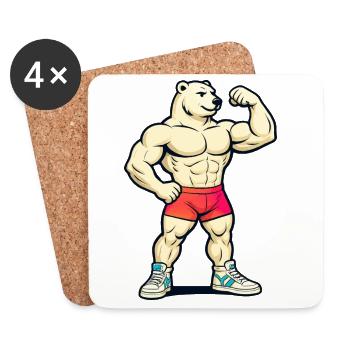 Muskelbär im roten Short - Untersetzer (4er-Set) - Weiß - Vorne