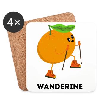Wanderine – Tangerine in hiking outfit - Coasters (set of 4) - white - Front