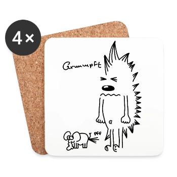 Hérisson et éléphant – Motif de dessin animé d’animal amusant - Dessous de verre (lot de 4) - blanc - Devant