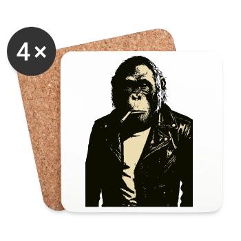 Orangutan smoking a cigarette in a Leather Jacket - Coasters (set of 4) - white - Front