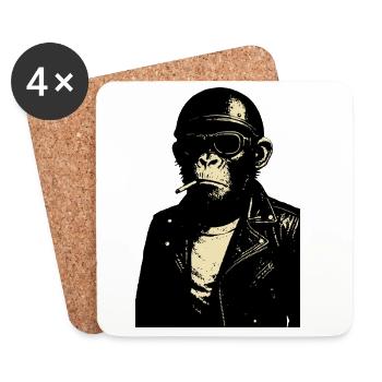 Affe mit Brille und Helm in Lederjacke - Untersetzer (4er-Set) - Weiß - Vorne