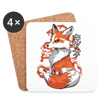 Style Ukiyo Renard vibrant - Dessous de verre (lot de 4) - blanc - Devant