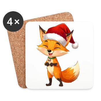 Renard au chapeau de Père Noël - Dessous de verre (lot de 4) - blanc - Devant