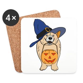 Pumpkin Witch Dog - Coasters (set of 4) - white - Front