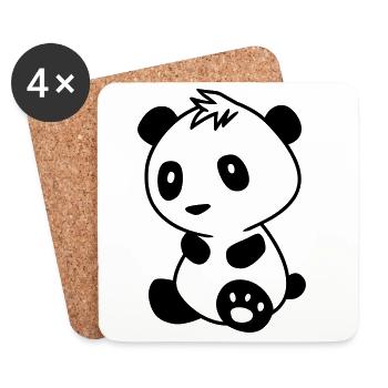 Panda Bad Hair – Lustiger Kawaii Bär & Manga - Untersetzer (4er-Set) - Weiß - Vorne