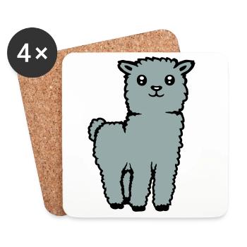 Cute Alpaca Llama Animal Soft Fluffy Comic - Coasters (set of 4) - white - Front