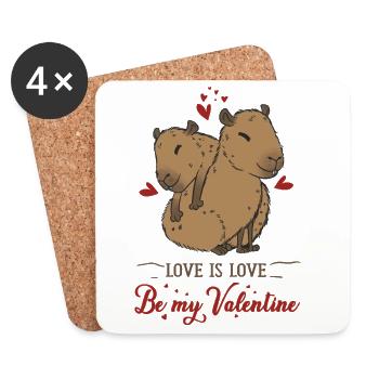 Motif d’amour avec deux bébés capybara - Dessous de verre (lot de 4) - blanc - Devant
