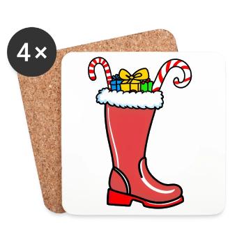 Bas de Noël avec cadeaux - Dessous de verre (lot de 4) - blanc - Devant