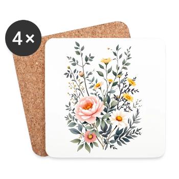 Boho Flowers – Blooming Harmony - Coasters (set of 4) - white - Front